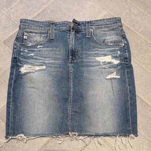 AG Erin Washed Blue Distressed Denim pencil skirt